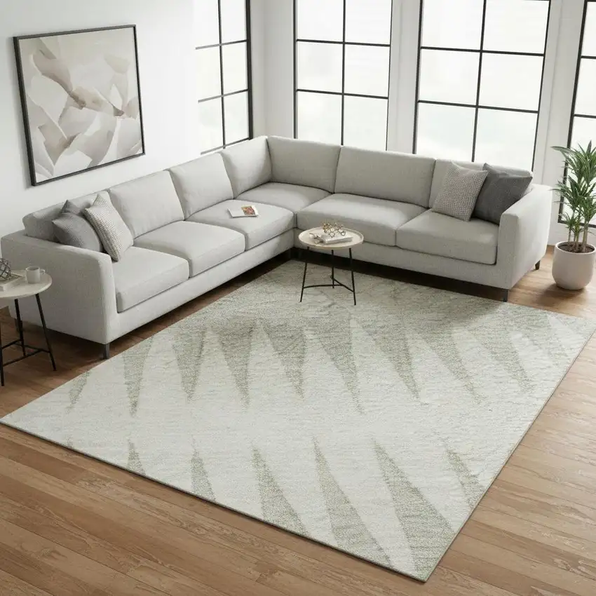 Ivory And Beige Striped Washable Area Rug With UV Protection Photo 2