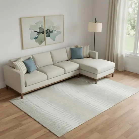 Ivory And Beige Striped Washable Area Rug With UV Protection Photo 1