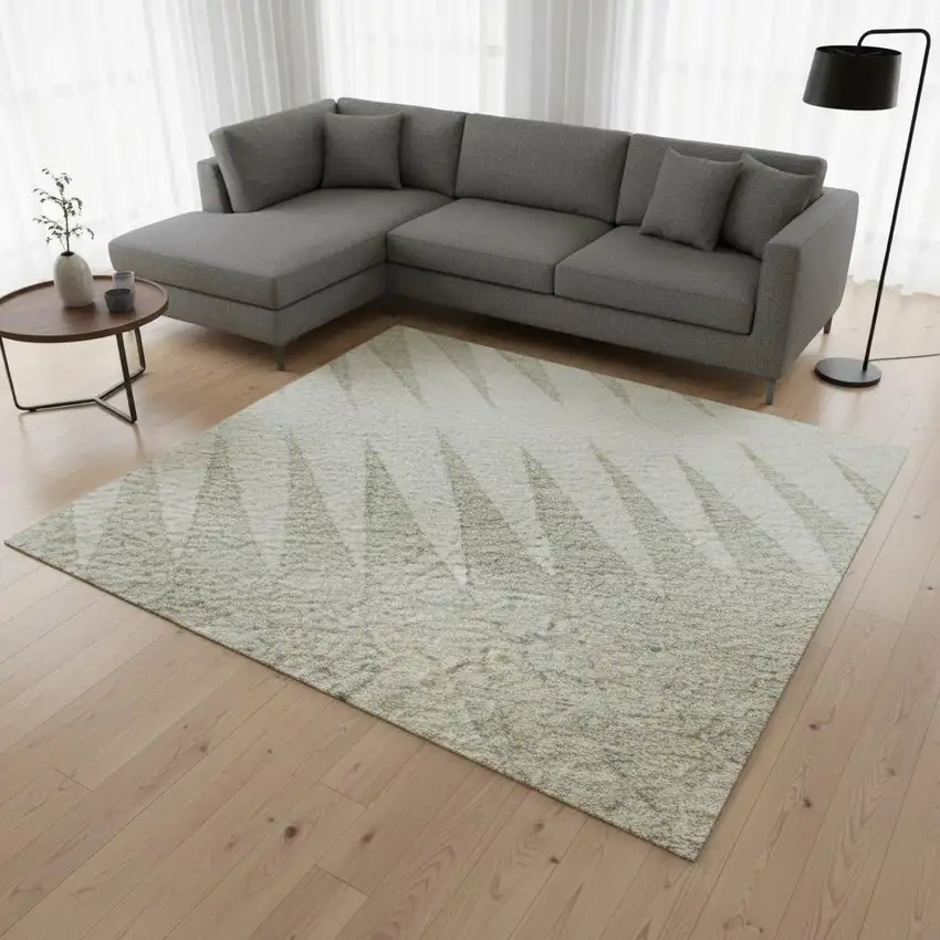 Ivory And Beige Striped Washable Area Rug With UV Protection Photo 2