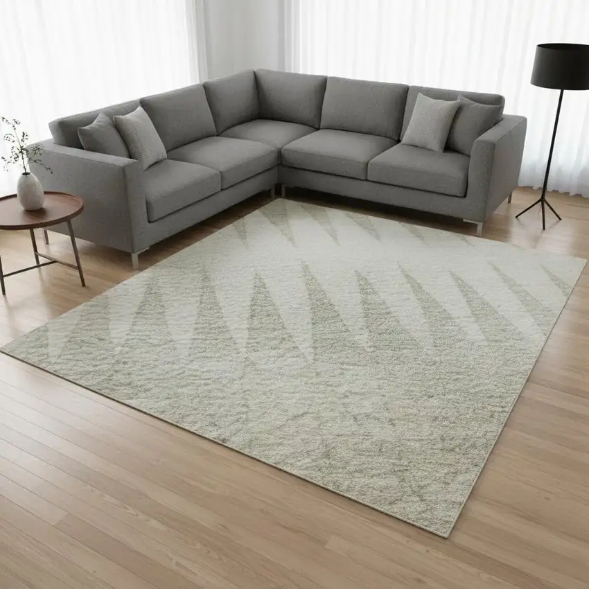 Ivory And Beige Striped Washable Area Rug With UV Protection Photo 2