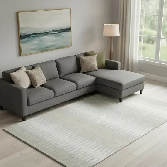 Ivory And Beige Striped Washable Area Rug With UV Protection Photo 1