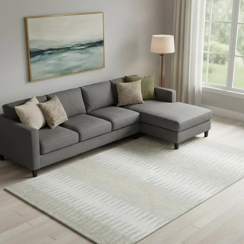 Ivory And Beige Striped Washable Area Rug With UV Protection Photo 1