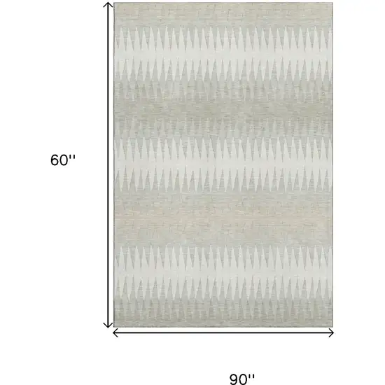 Ivory And Beige Striped Washable Area Rug With UV Protection Photo 8