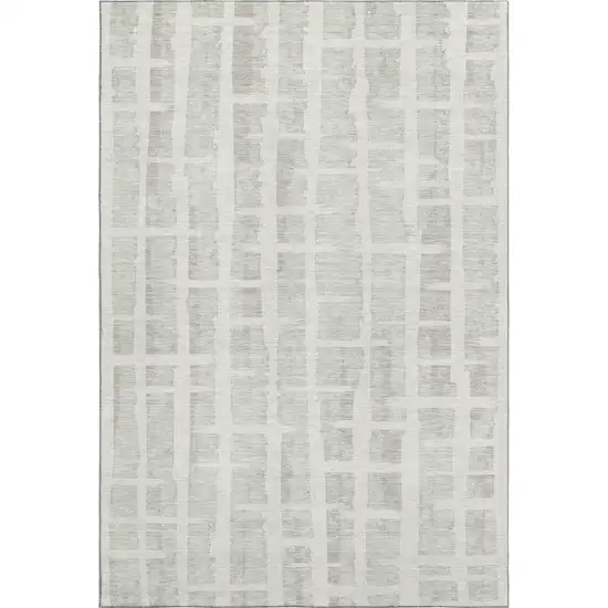 Ivory And Beige Striped Washable Area Rug With UV Protection Photo 1