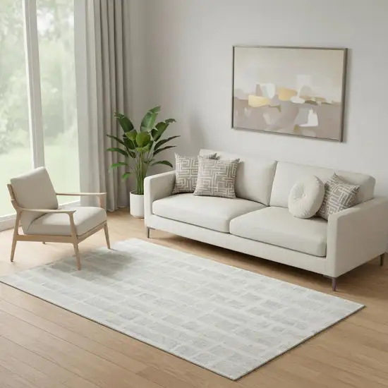 Ivory And Beige Striped Washable Area Rug With UV Protection Photo 1