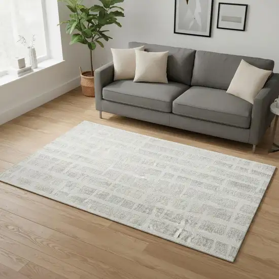 Ivory And Beige Striped Washable Area Rug With UV Protection Photo 2