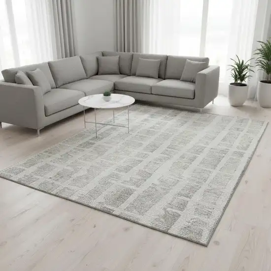 Ivory And Beige Striped Washable Area Rug With UV Protection Photo 2