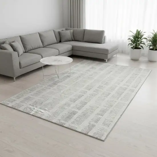 Ivory And Beige Striped Washable Area Rug With UV Protection Photo 2