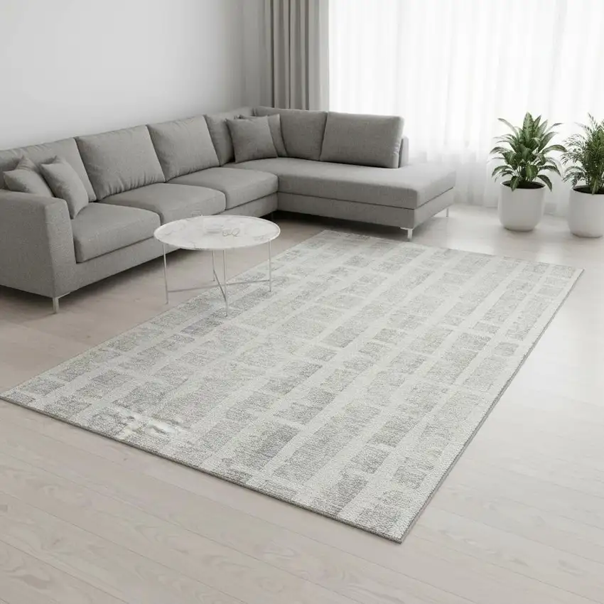 Ivory And Beige Striped Washable Area Rug With UV Protection Photo 2