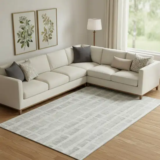 Ivory And Beige Striped Washable Area Rug With UV Protection Photo 1