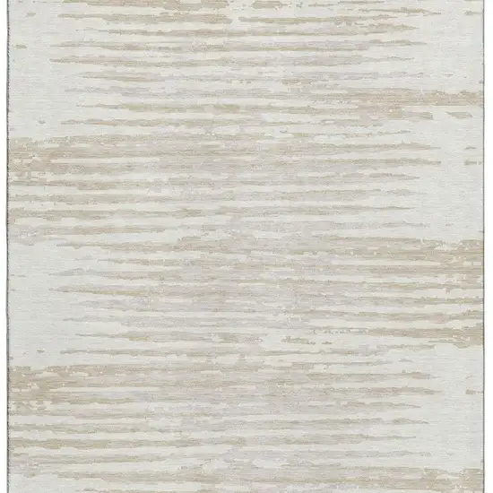 Ivory And Beige Striped Washable Area Rug With UV Protection Photo 5
