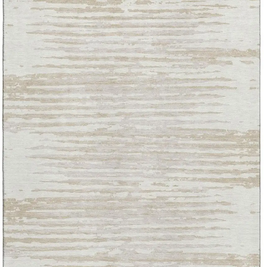 Ivory And Beige Striped Washable Area Rug With UV Protection Photo 5