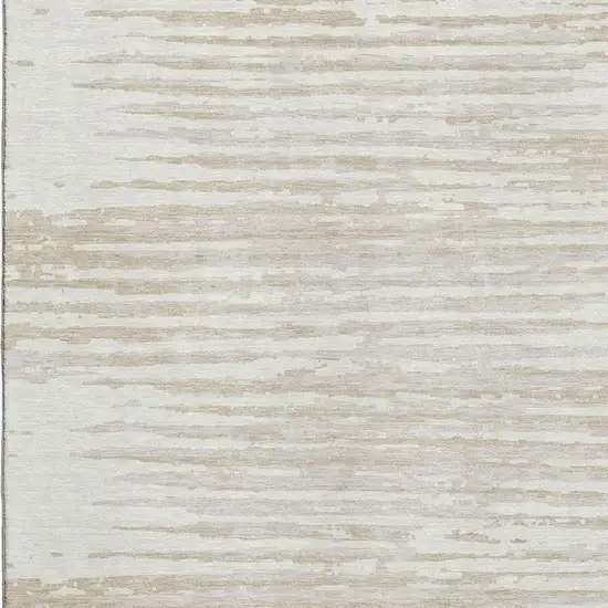 Ivory And Beige Striped Washable Area Rug With UV Protection Photo 4