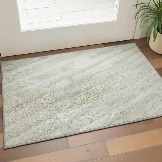 Ivory And Beige Striped Washable Area Rug With UV Protection Photo 2