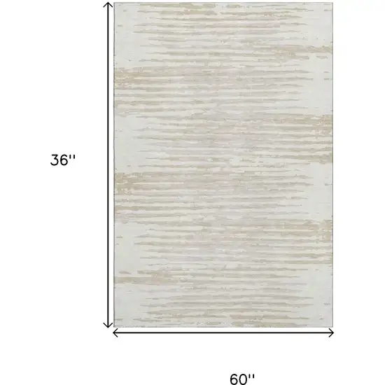 Ivory And Beige Striped Washable Area Rug With UV Protection Photo 3