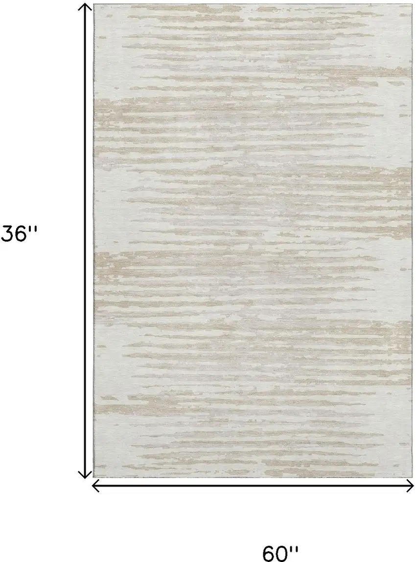 Ivory And Beige Striped Washable Area Rug With UV Protection Photo 3