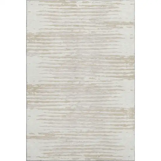 Ivory And Beige Striped Washable Area Rug With UV Protection Photo 5