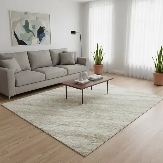 Ivory And Beige Striped Washable Area Rug With UV Protection Photo 2