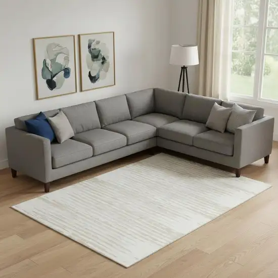 Ivory And Beige Striped Washable Area Rug With UV Protection Photo 1