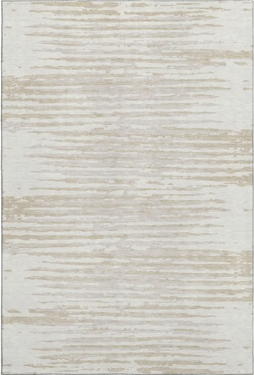 Ivory And Beige Striped Washable Area Rug With UV Protection Photo 6