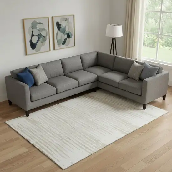 Ivory And Beige Striped Washable Area Rug With UV Protection Photo 1