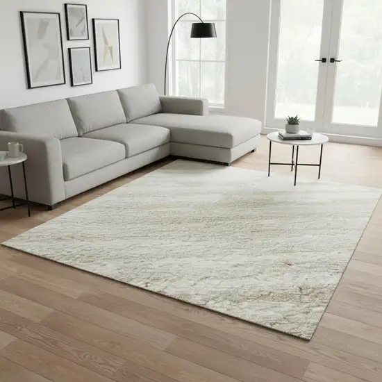 Ivory And Beige Striped Washable Area Rug With UV Protection Photo 2