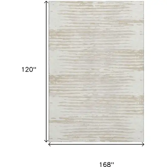 Ivory And Beige Striped Washable Area Rug With UV Protection Photo 7