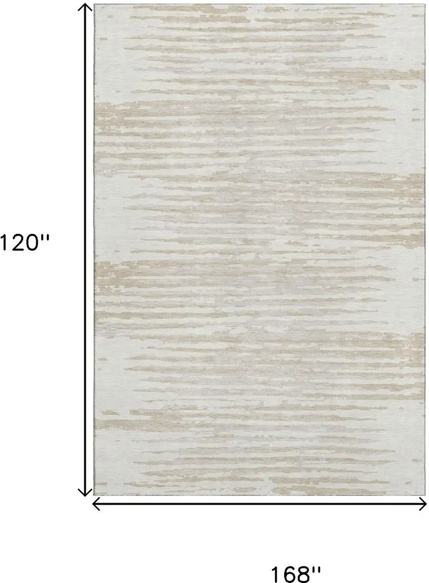 Ivory And Beige Striped Washable Area Rug With UV Protection Photo 7