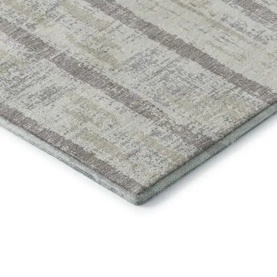 Ivory And Beige Striped Washable Area Rug With UV Protection Photo 5