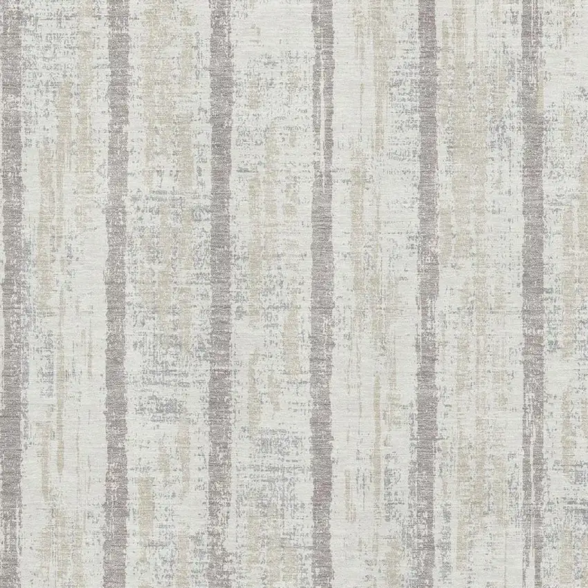 Ivory And Beige Striped Washable Area Rug With UV Protection Photo 4