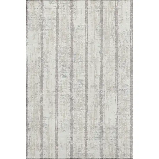 Ivory And Beige Striped Washable Area Rug With UV Protection Photo 3