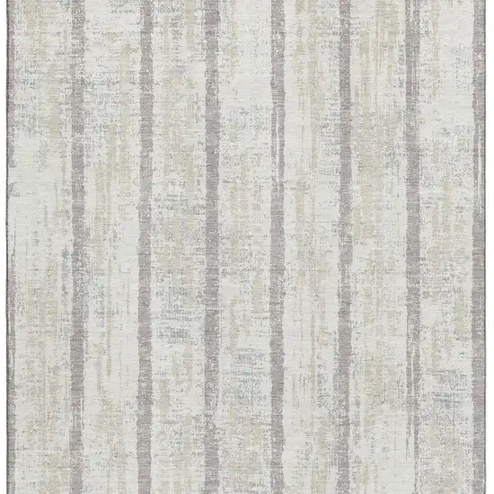 Ivory And Beige Striped Washable Area Rug With UV Protection Photo 5