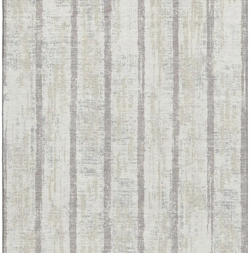 Ivory And Beige Striped Washable Area Rug With UV Protection Photo 5