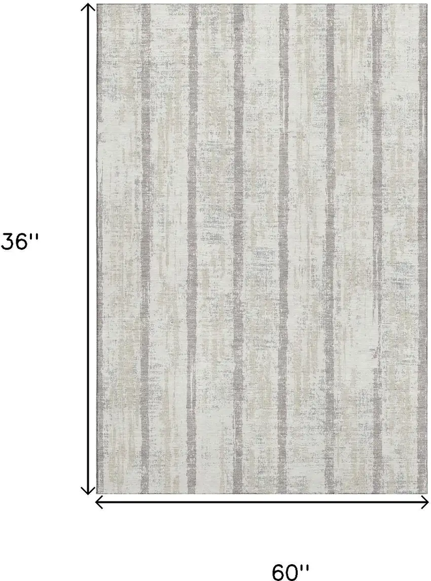 Ivory And Beige Striped Washable Area Rug With UV Protection Photo 3