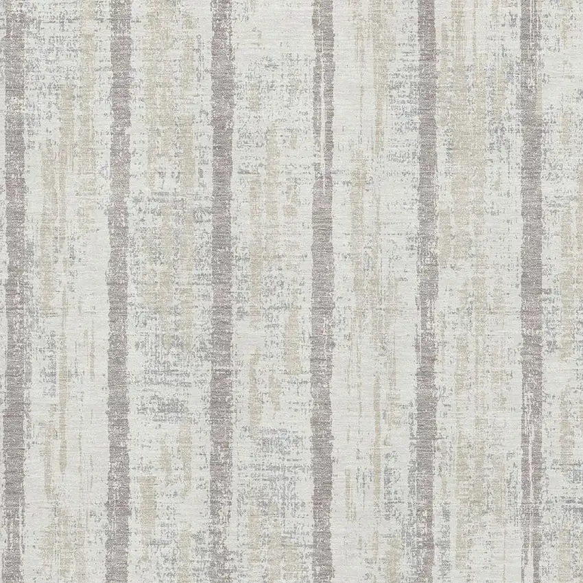 Ivory And Beige Striped Washable Area Rug With UV Protection Photo 3