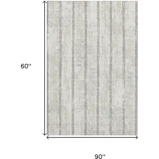 Ivory And Beige Striped Washable Area Rug With UV Protection Photo 9
