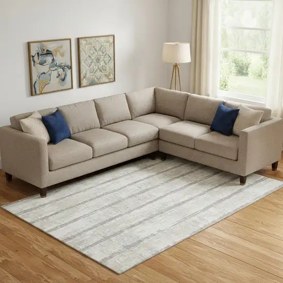 Ivory And Beige Striped Washable Area Rug With UV Protection Photo 1