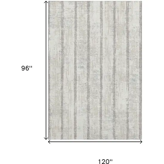 Ivory And Beige Striped Washable Area Rug With UV Protection Photo 7