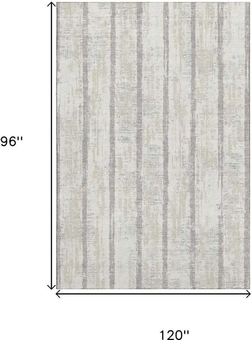 Ivory And Beige Striped Washable Area Rug With UV Protection Photo 7