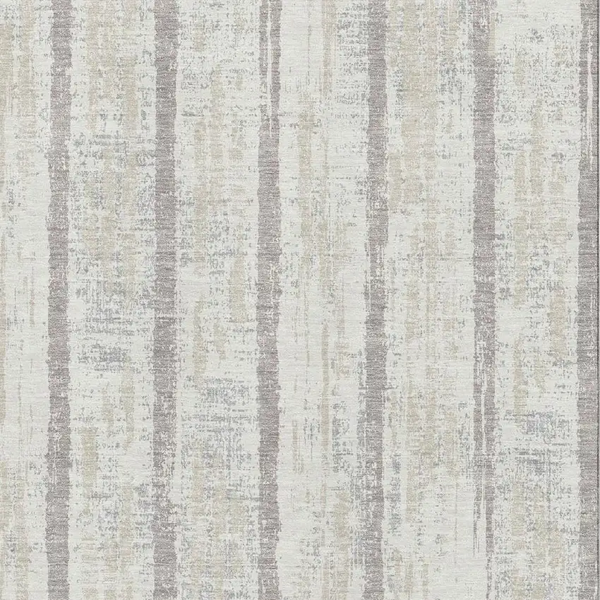 Ivory And Beige Striped Washable Area Rug With UV Protection Photo 8