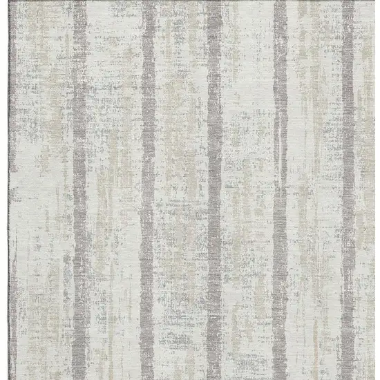 Ivory And Beige Striped Washable Area Rug With UV Protection Photo 7