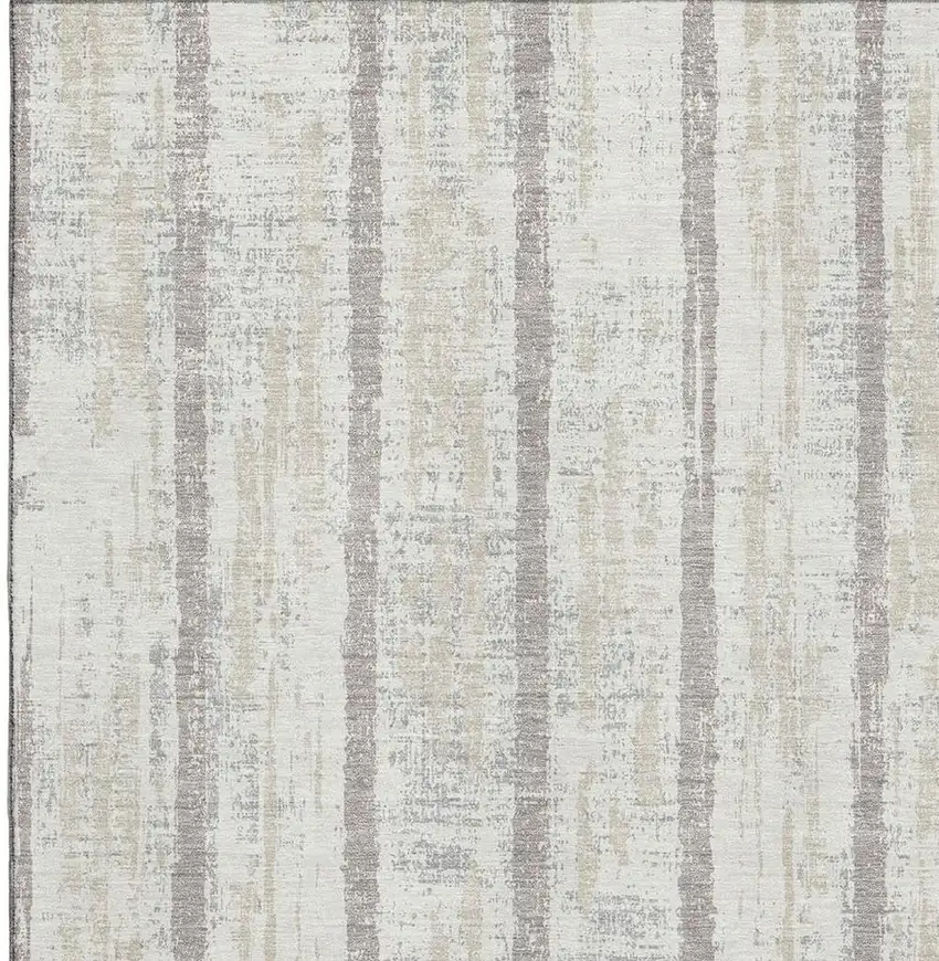 Ivory And Beige Striped Washable Area Rug With UV Protection Photo 7