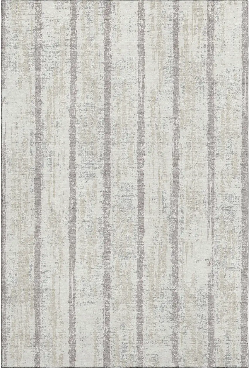 Ivory And Beige Striped Washable Area Rug With UV Protection Photo 3