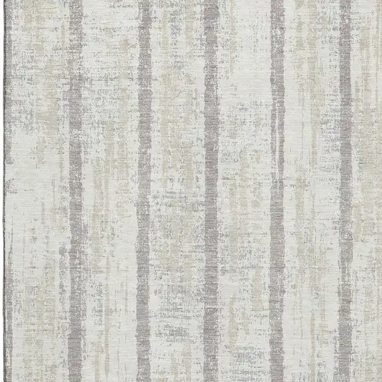 Ivory And Beige Striped Washable Area Rug With UV Protection Photo 3