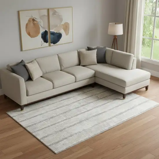 Ivory And Beige Striped Washable Area Rug With UV Protection Photo 1