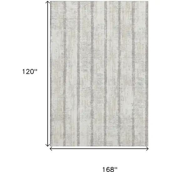 Ivory And Beige Striped Washable Area Rug With UV Protection Photo 7