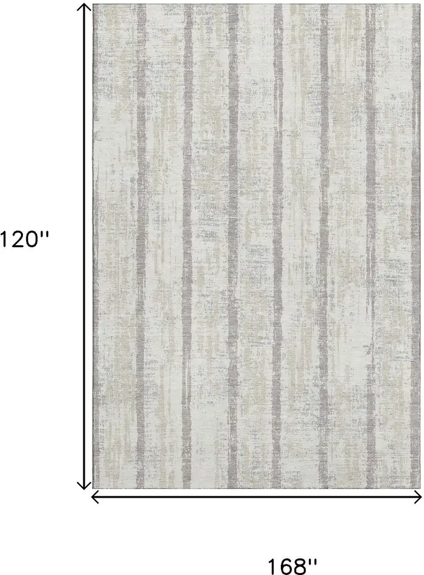 Ivory And Beige Striped Washable Area Rug With UV Protection Photo 7