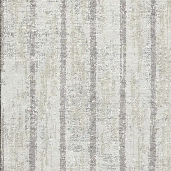 Ivory And Beige Striped Washable Area Rug With UV Protection Photo 8