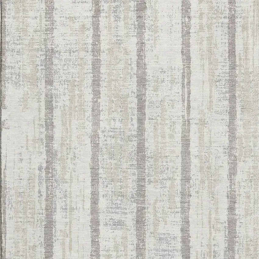 Ivory And Beige Striped Washable Area Rug With UV Protection Photo 8