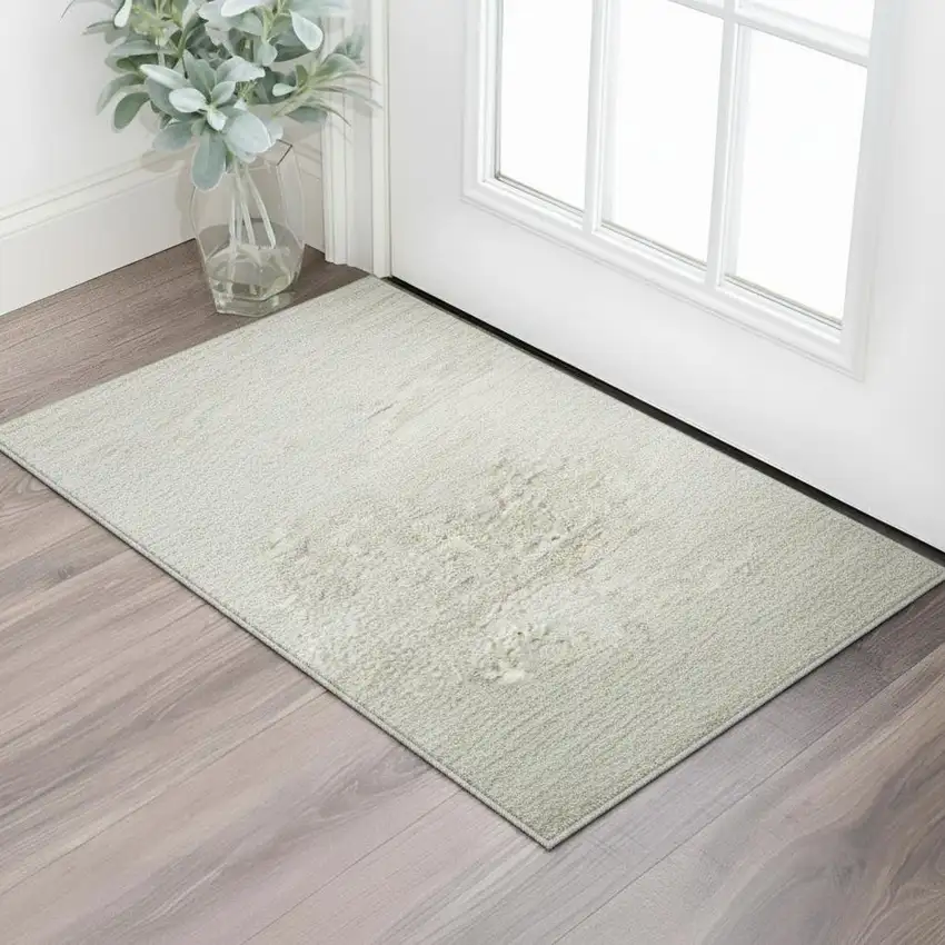 Ivory And Beige Striped Washable Area Rug With UV Protection Photo 2